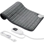 BEAUTIKEN electric heating pad front view showing the dark grey velvet body and digital control switch