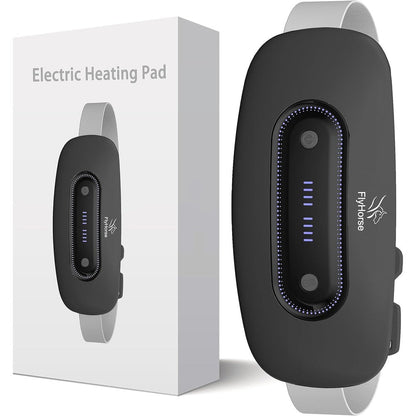 Flyhorse electric menstrual heating pad front view showing sleek black design and digital control panel