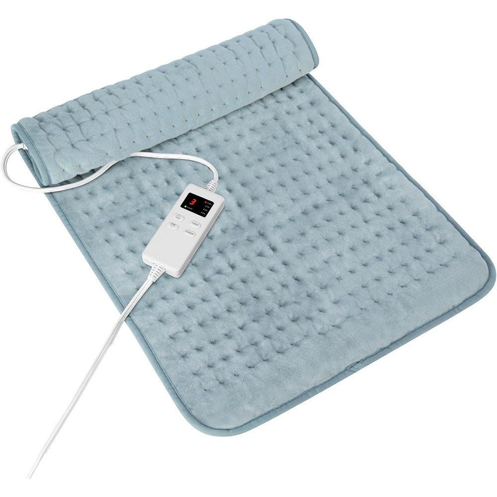 Vilicert electric heating pad front view showing gray plush fabric layout