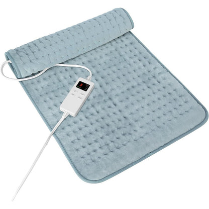 Vilicert electric heating pad front view showing gray plush fabric layout
