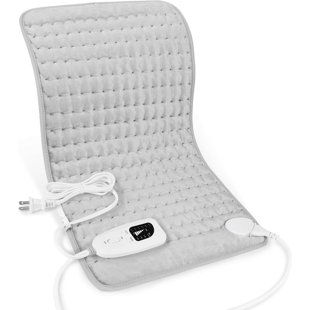 Deepsoon electric heating pad front view in light gray fabric showing flat layout.
