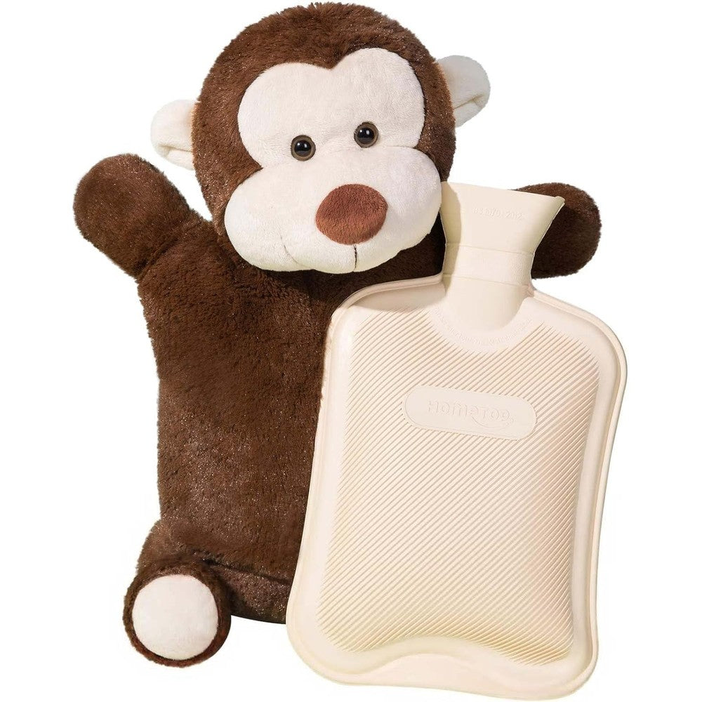 HomeTop premium classic rubber hot and cold water bottle with brown monkey cover front view