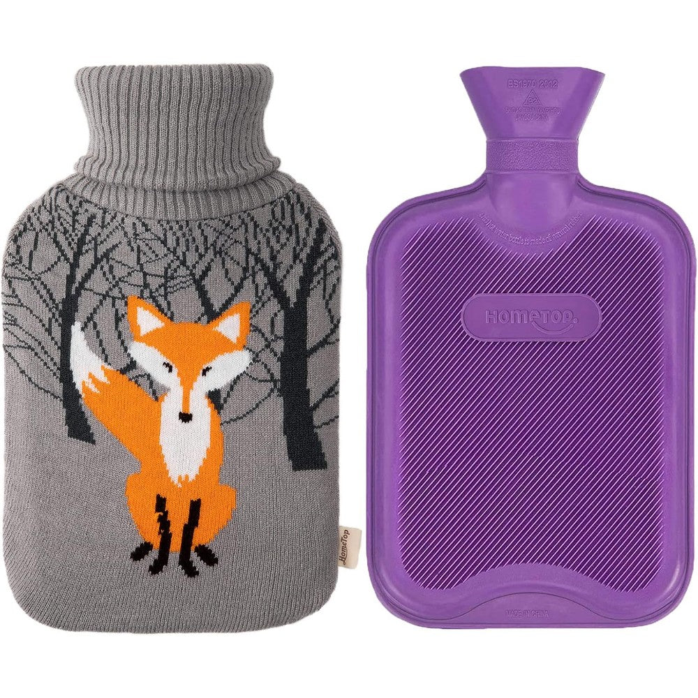 HomeTop premium classic rubber hot water bottle with fox knit cover