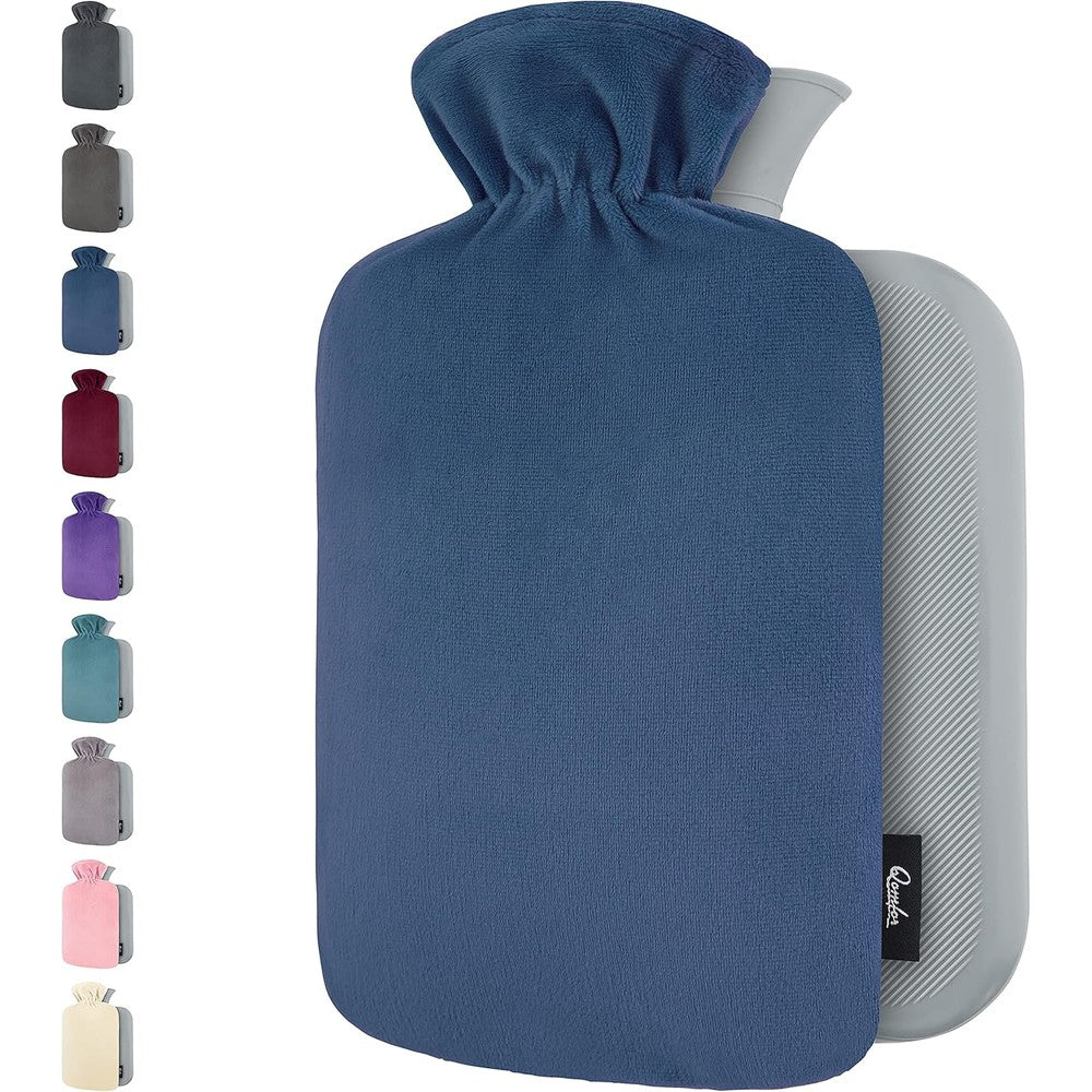 Qomfor hot water bottle with soft fleece cover front view