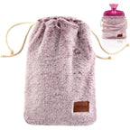 Samply Hot Water Bottle front view with violet soft faux fur cover.