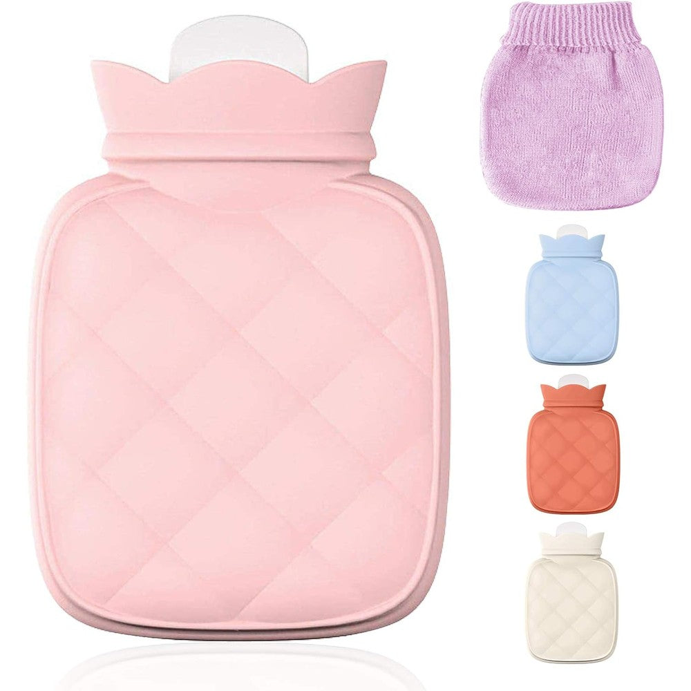 Redify microwave heating silicone hot water bottle with knit cover front view