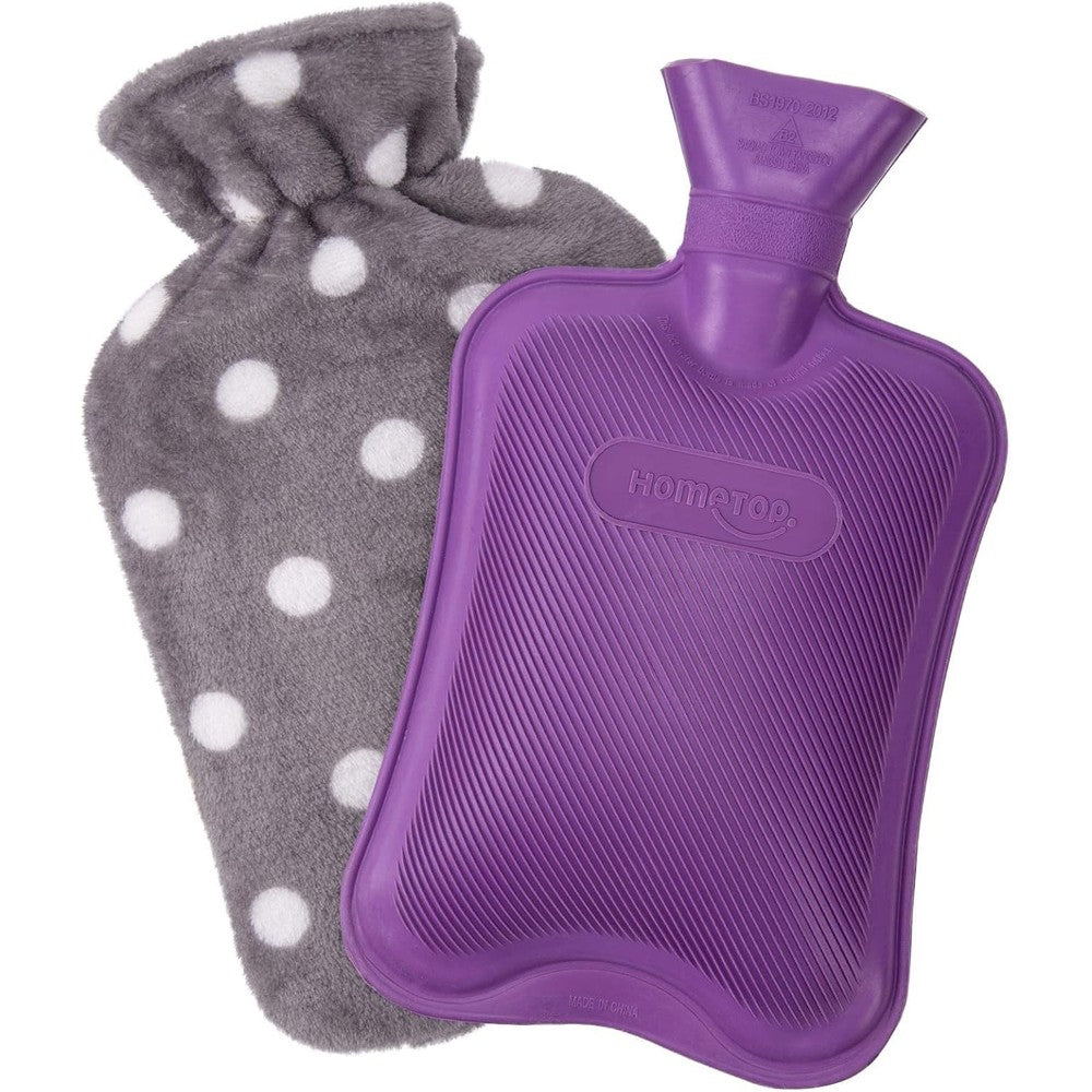 HomeTop Premium Classic Rubber Hot or Cold Water Bottle with soft purple fleece cover
