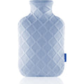 DICEVER Hot Water Bottle with Soft Cover front view in light blue checkered plush fabric.