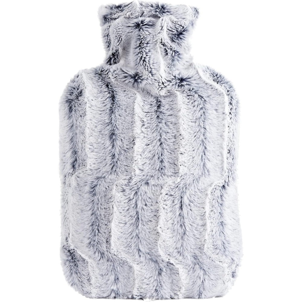 Samply Hot Water Bottle front view showing the light blue furry cover and leak-proof stopper cap.