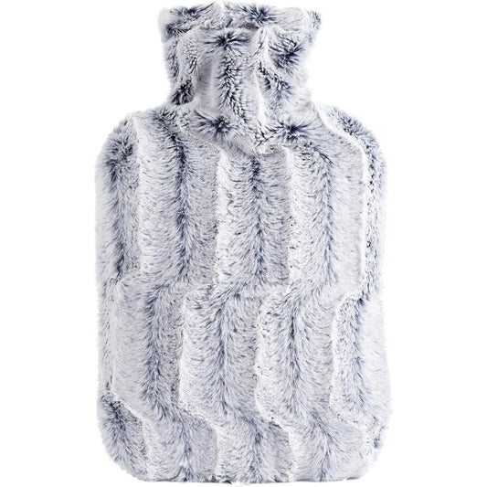 Samply Hot Water Bottle front view showing the light blue furry cover and leak-proof stopper cap.
