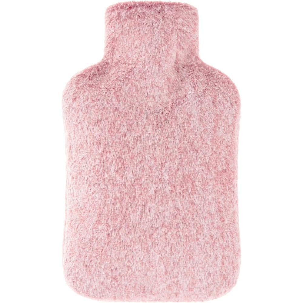 DICEVER hot water bottle front view with pink faux fur cover for pain relief