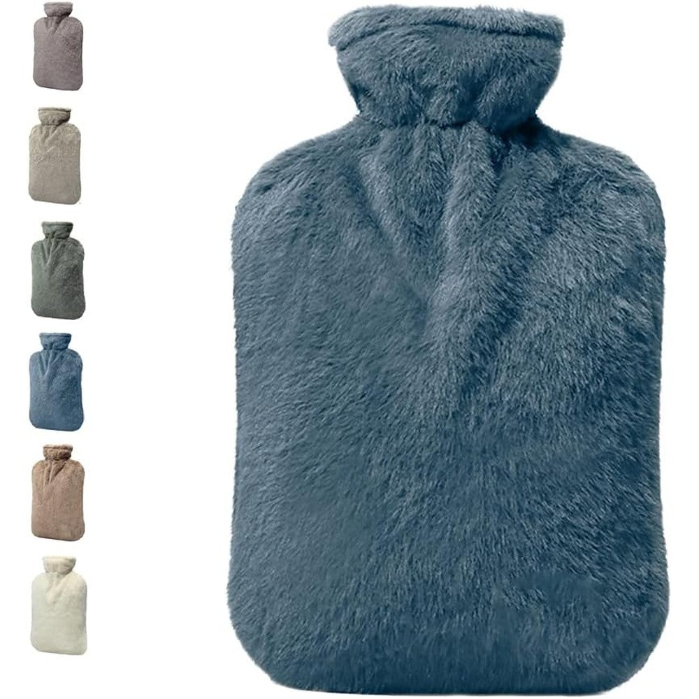 BICAREE hot water bottle front view with blue ashes plush cover