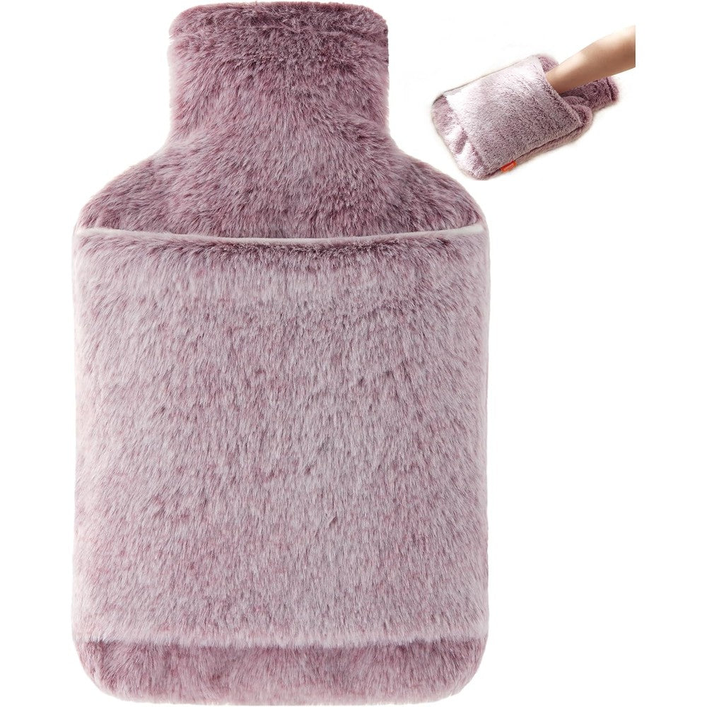 Samply hot water bottle front view showing the transparent pink 2 Litre heating bag.