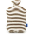 SKOFRI Hot Water Bottle with Soft Cover front view showing the premium gray plush fabric texture and secure white stopper.