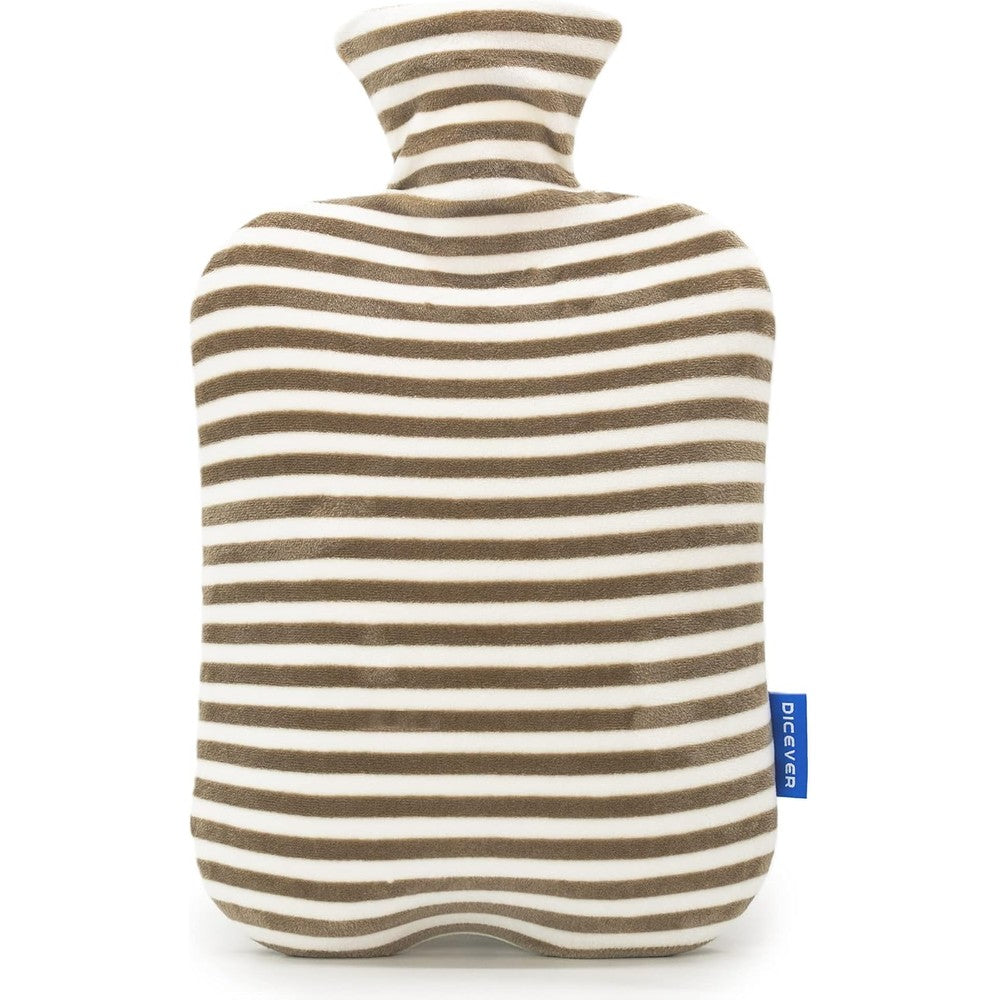 SKOFRI Hot Water Bottle with Soft Cover front view showing the premium gray plush fabric texture and secure white stopper.