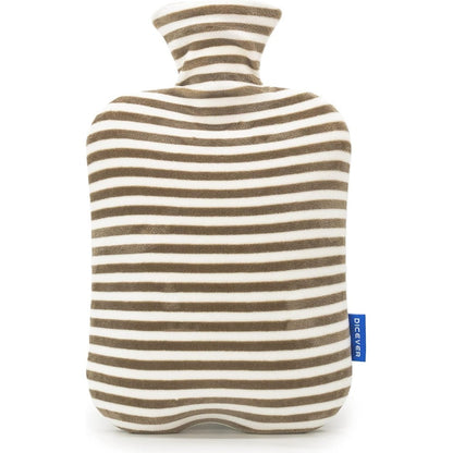 SKOFRI Hot Water Bottle with Soft Cover front view showing the premium gray plush fabric texture and secure white stopper.