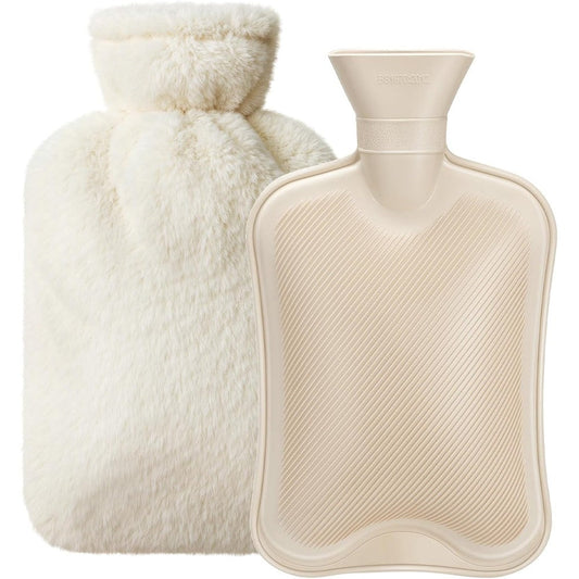 Dawdix 2 Litre Natural Rubber Hot Water Bottle front view with cream white cover.