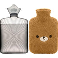 Samply hot water bottle front view with brown bear fleece cover