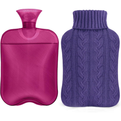 Samply hot water bottle purple knitted cover front view for menstrual cramp relief