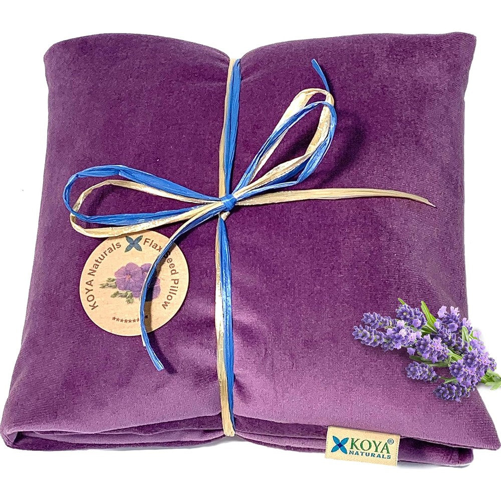 Koya Naturals soft velvet flax seed heating pillow in deep purple