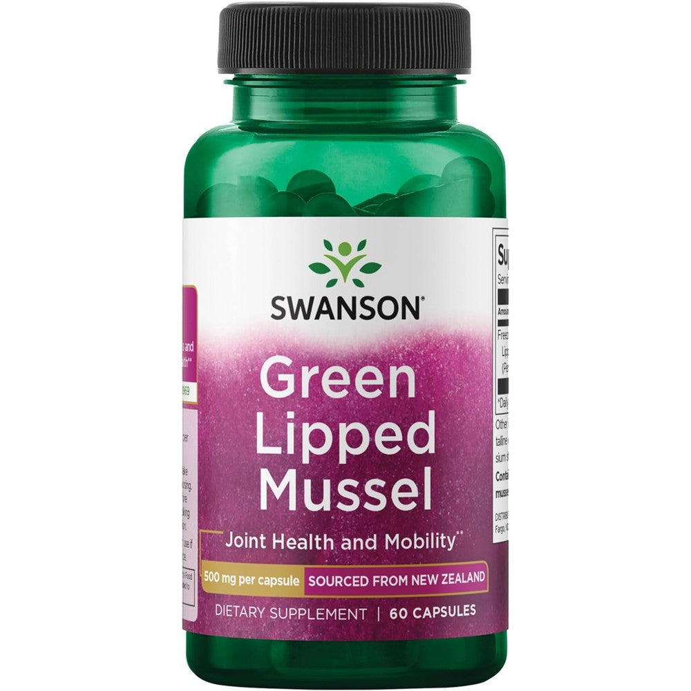 Swanson Green Lipped Mussel 500mg 60 Capsules bottle front view
