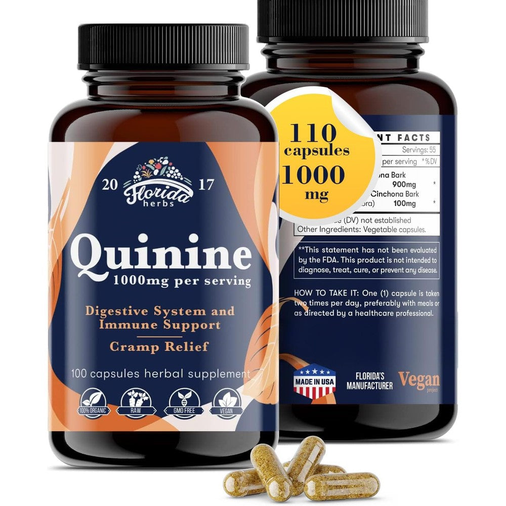Florida Herbs Quinine 1000mg Cinchona Bark Capsules front view
