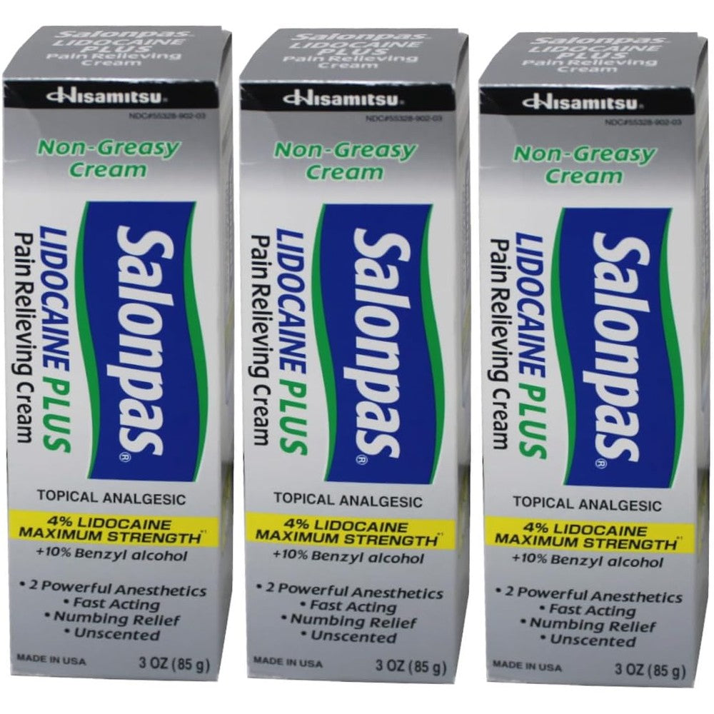 Salonpas Lidocaine Plus Pain Relieving Cream 3 pack front view