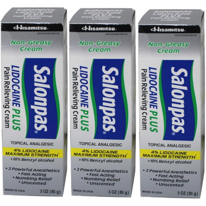 Salonpas Lidocaine Plus Pain Relieving Cream 3 pack front view