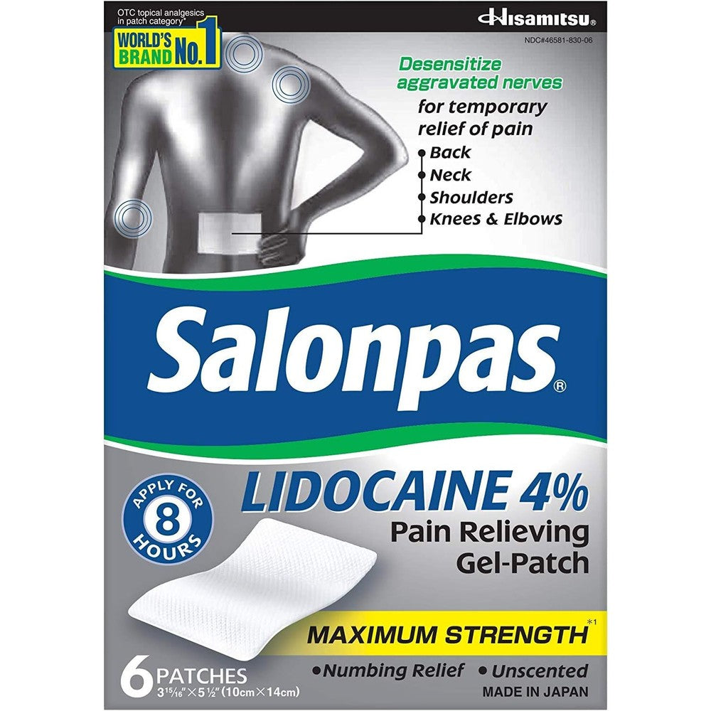 Salonpas Lidocaine Maximum Strength Gel Patch 5 Pack Bundle front view