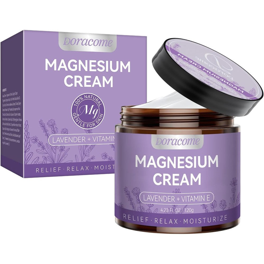 Doracome Magnesium Moisturizing Cream front jar view for muscle relief