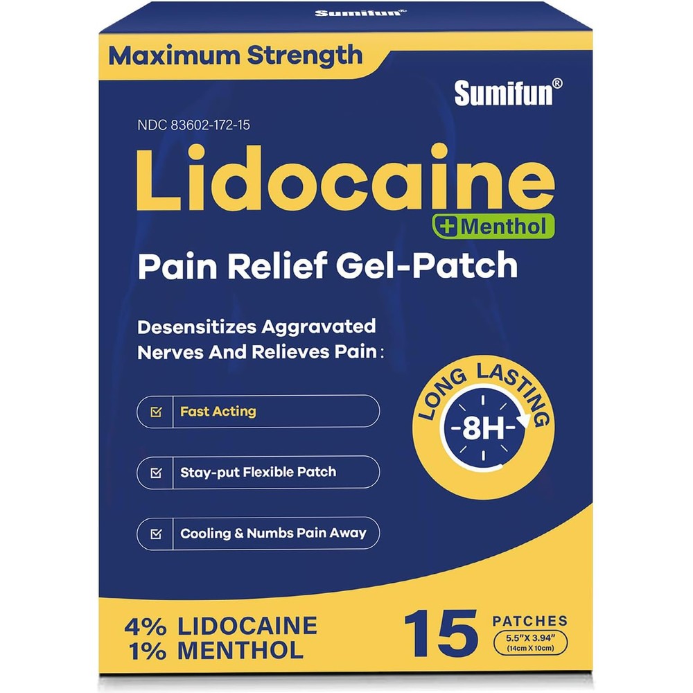Sumifun 4 Percent Lidocaine Patches Plus 1 Percent Menthol box front view