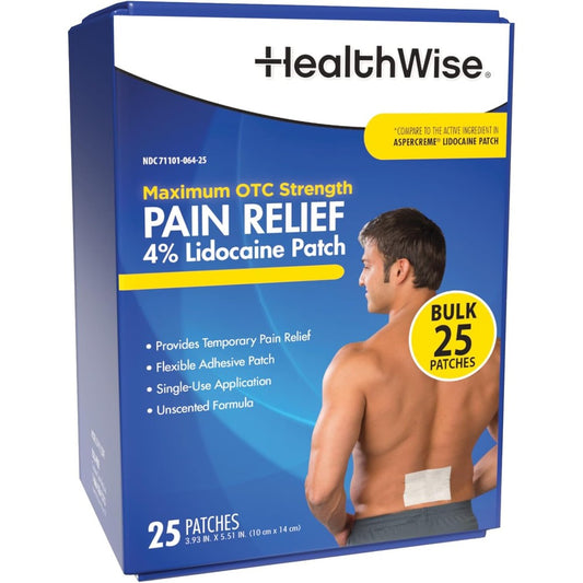 HealthWise 4 Percent Lidocaine Pain Relief Patch box front view