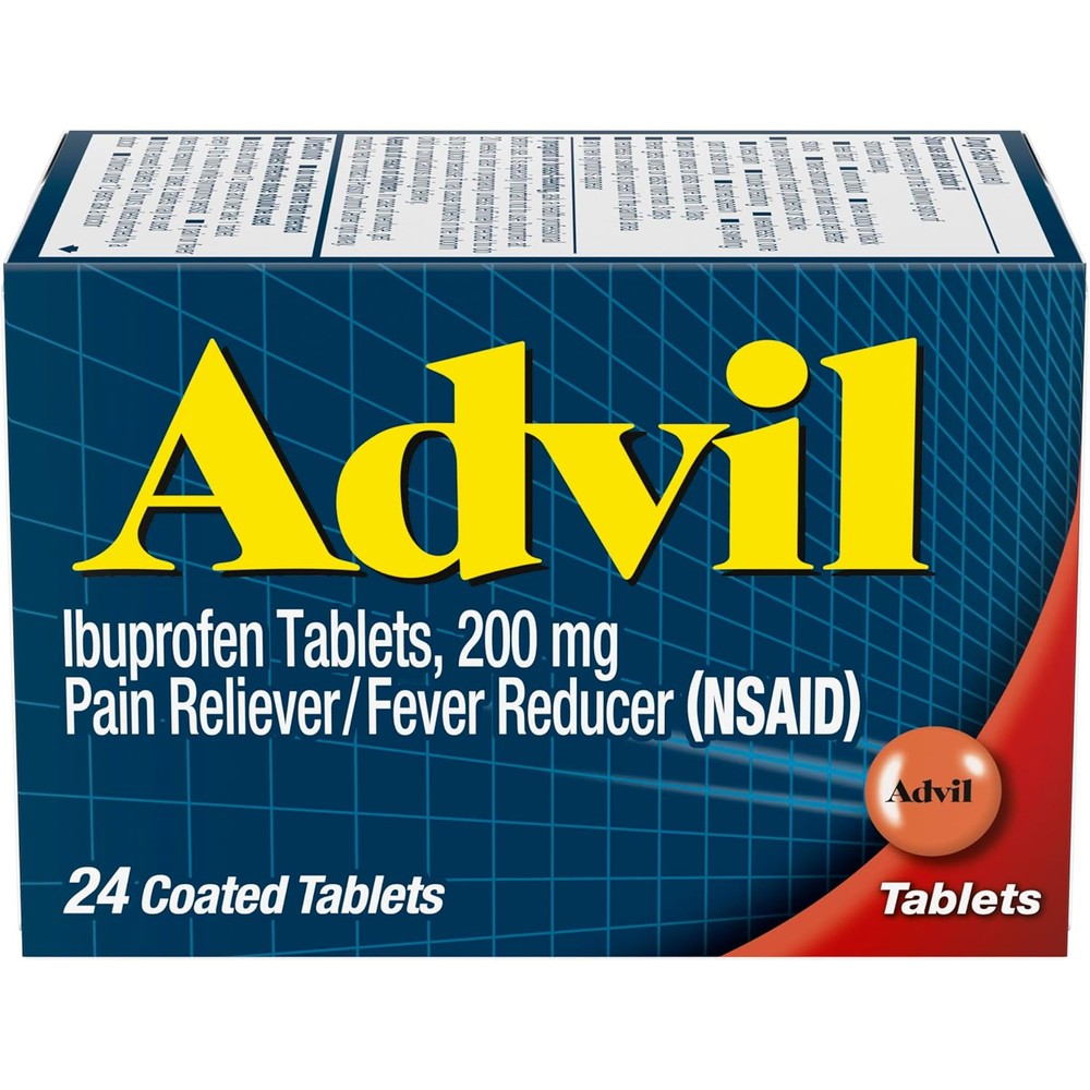 Advil Pain Reliever and Fever Reducer 200mg Ibuprofen 24 tablets front view