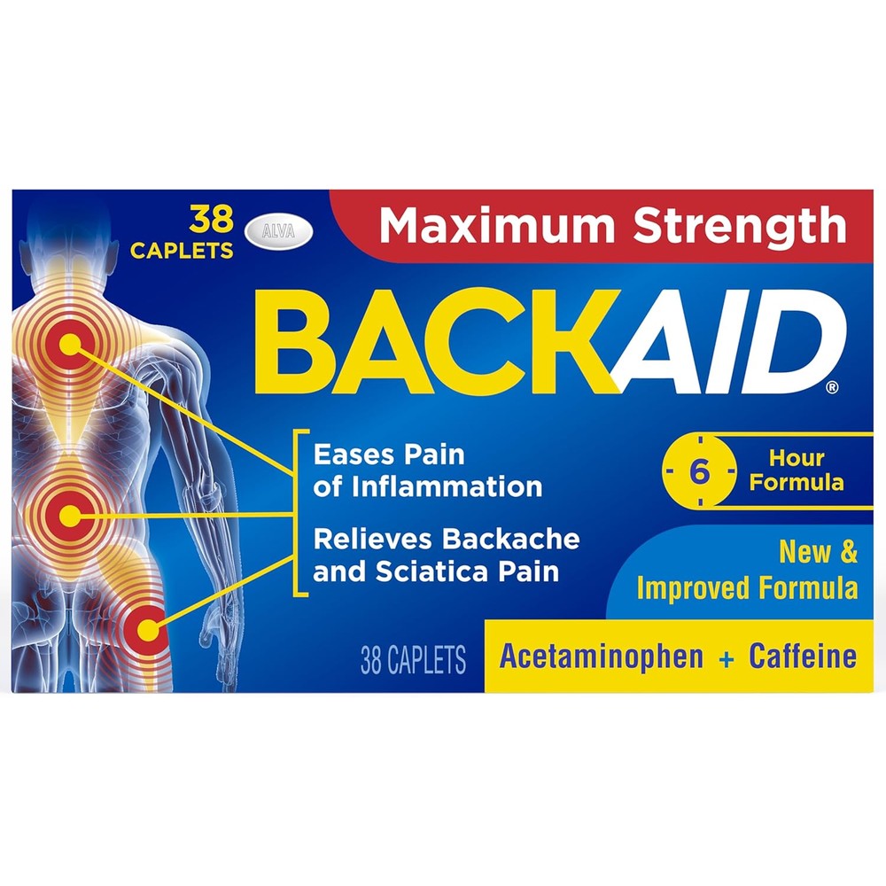 Backaid Maximum Strength Aspirin-Free Pain Relief 38 Count front bottle view