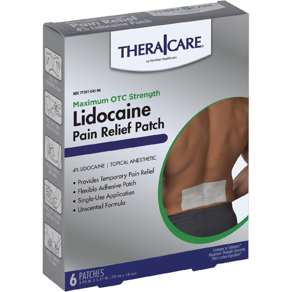 TheraCare Maximum Strength Lidocaine Pain Relief Patch box front view