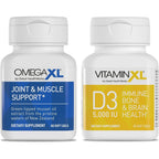 OmegaXL joint support supplement and VitaminXL D3 bundle front view