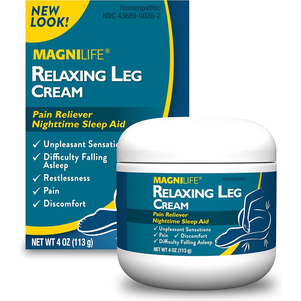 MagniLife Relaxing Leg Cream 4 Ounce jar front view for restless leg relief