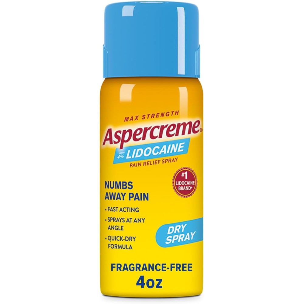 Aspercreme Lidocaine Dry Spray bottle front view for pain relief