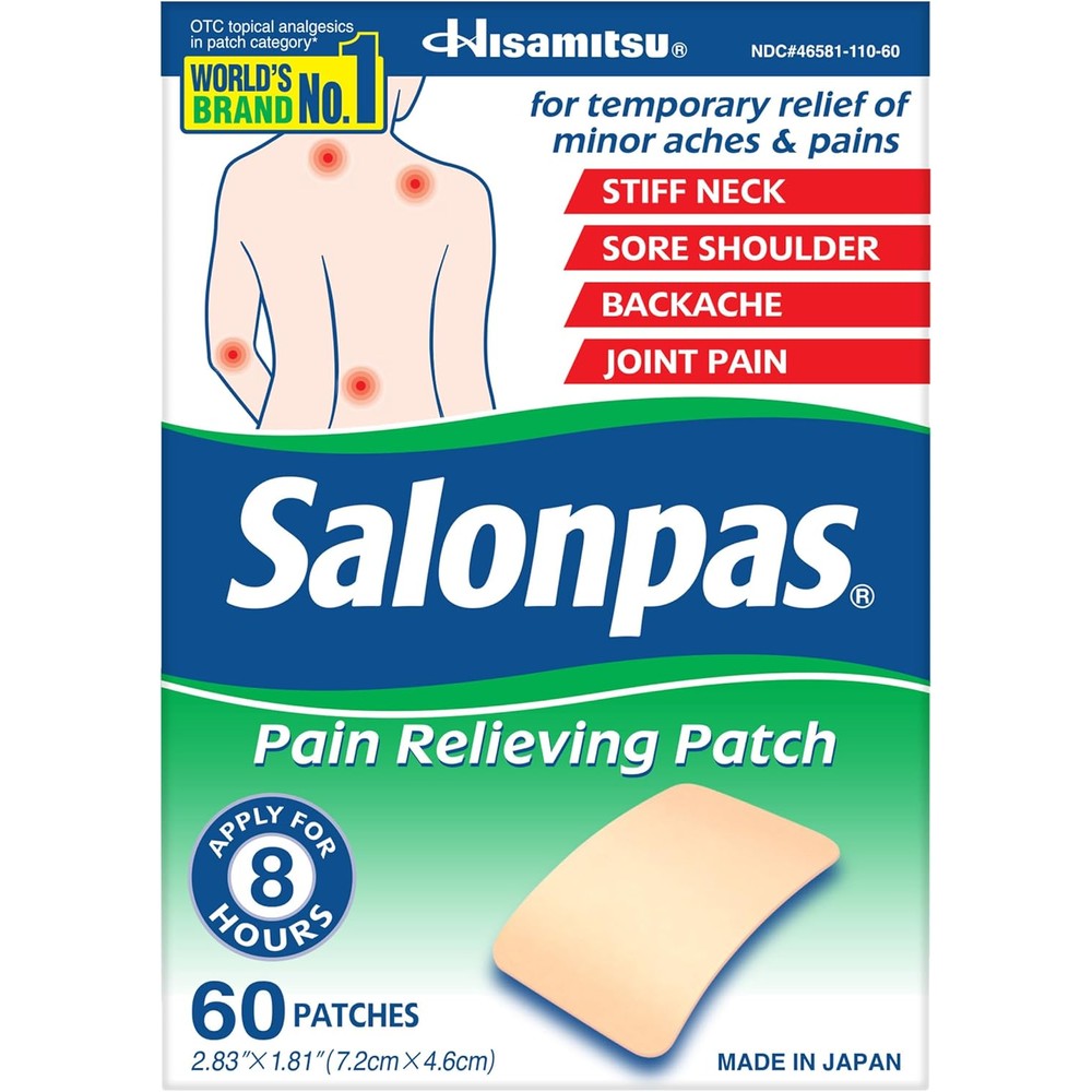 Salonpas Pain Relieving Patches box front view for muscle pain