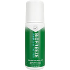 Biofreeze colorless pain relieving gel roll on front view showing cooling menthol topical analgesic bottle