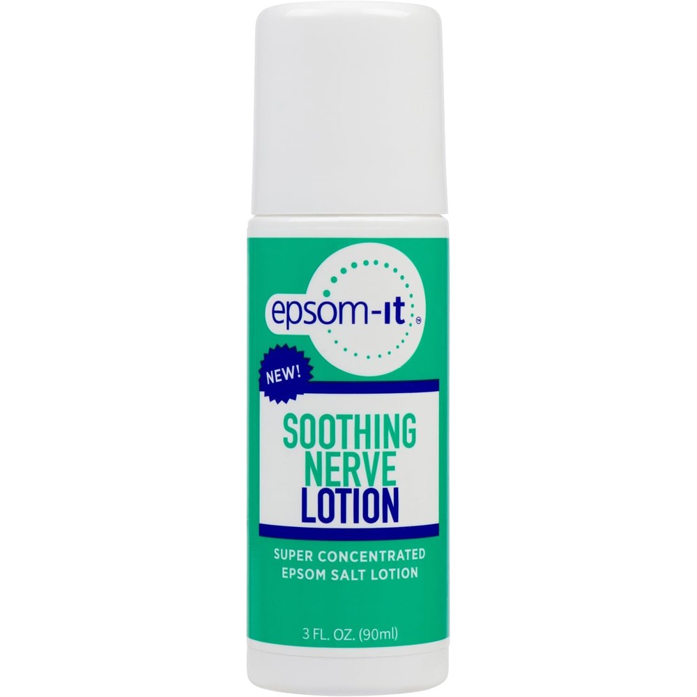 Epsom-It Soothing Nerve Lotion front view bottle with roll on applicator for targeted magnesium relief