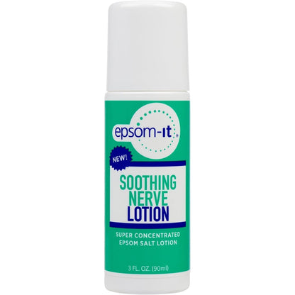 Epsom-It Soothing Nerve Lotion front view bottle with roll on applicator for targeted magnesium relief