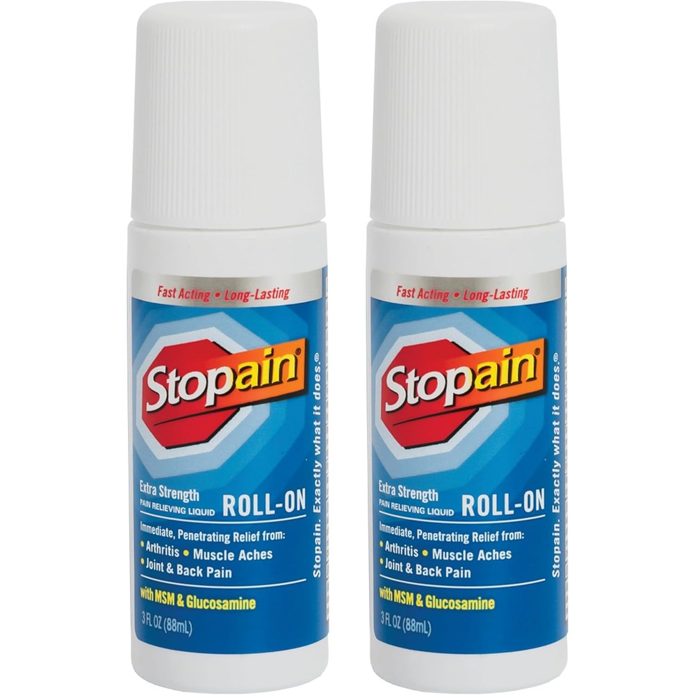 Stopain Extra Strength Pain Relief Roll On Gel front view pack of two imported from USA