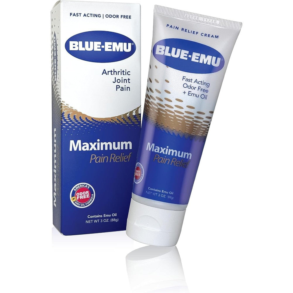 Blue-Emu Maximum Pain Relief Cream front view packaging tube for arthritis relief