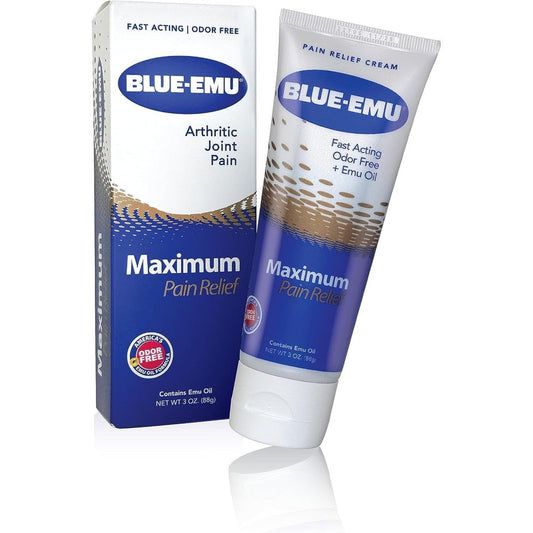 Blue-Emu Maximum Pain Relief Cream front view packaging tube for arthritis relief