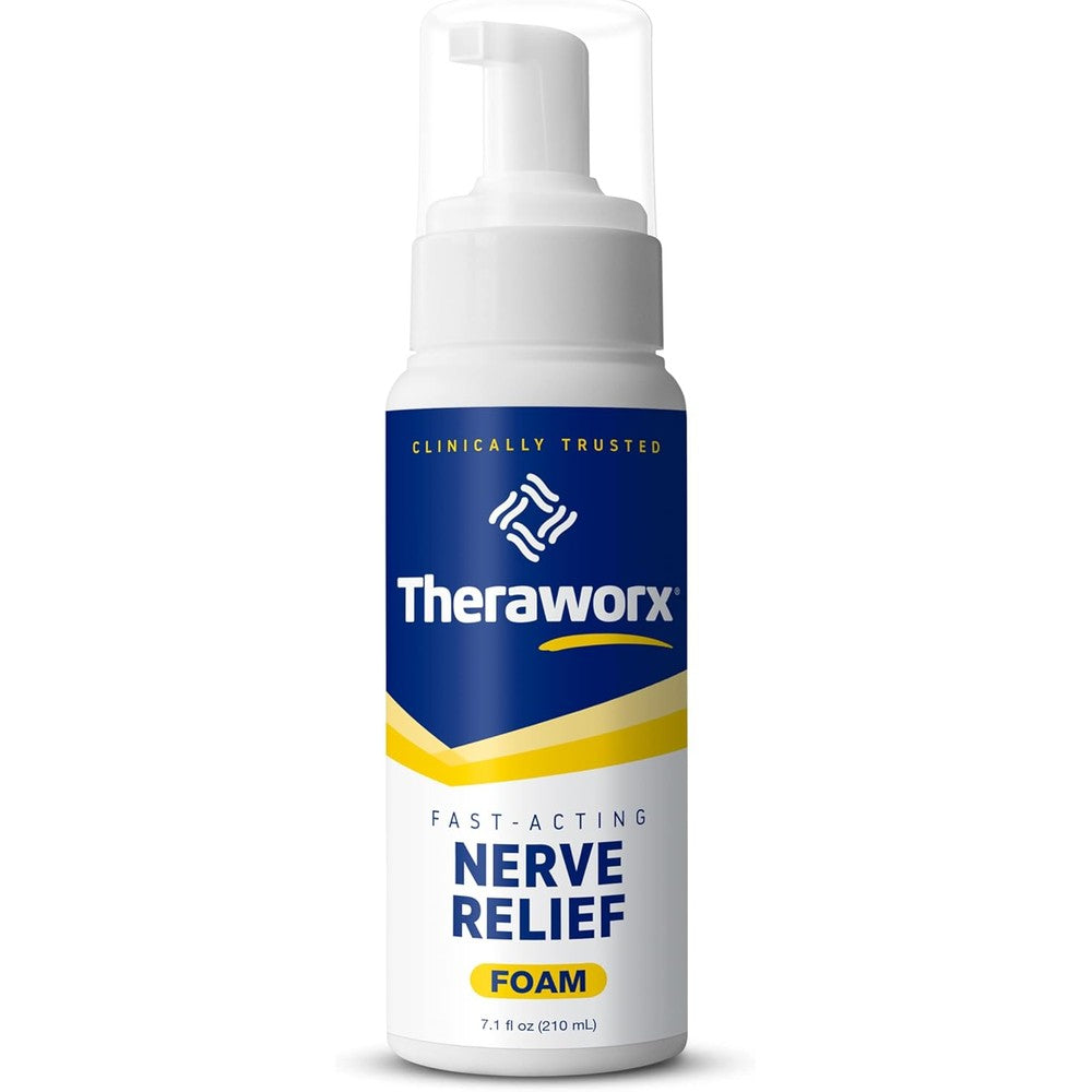 Theraworx Fast Acting Nerve Relief Foam front view bottle for targeted nerve care.
