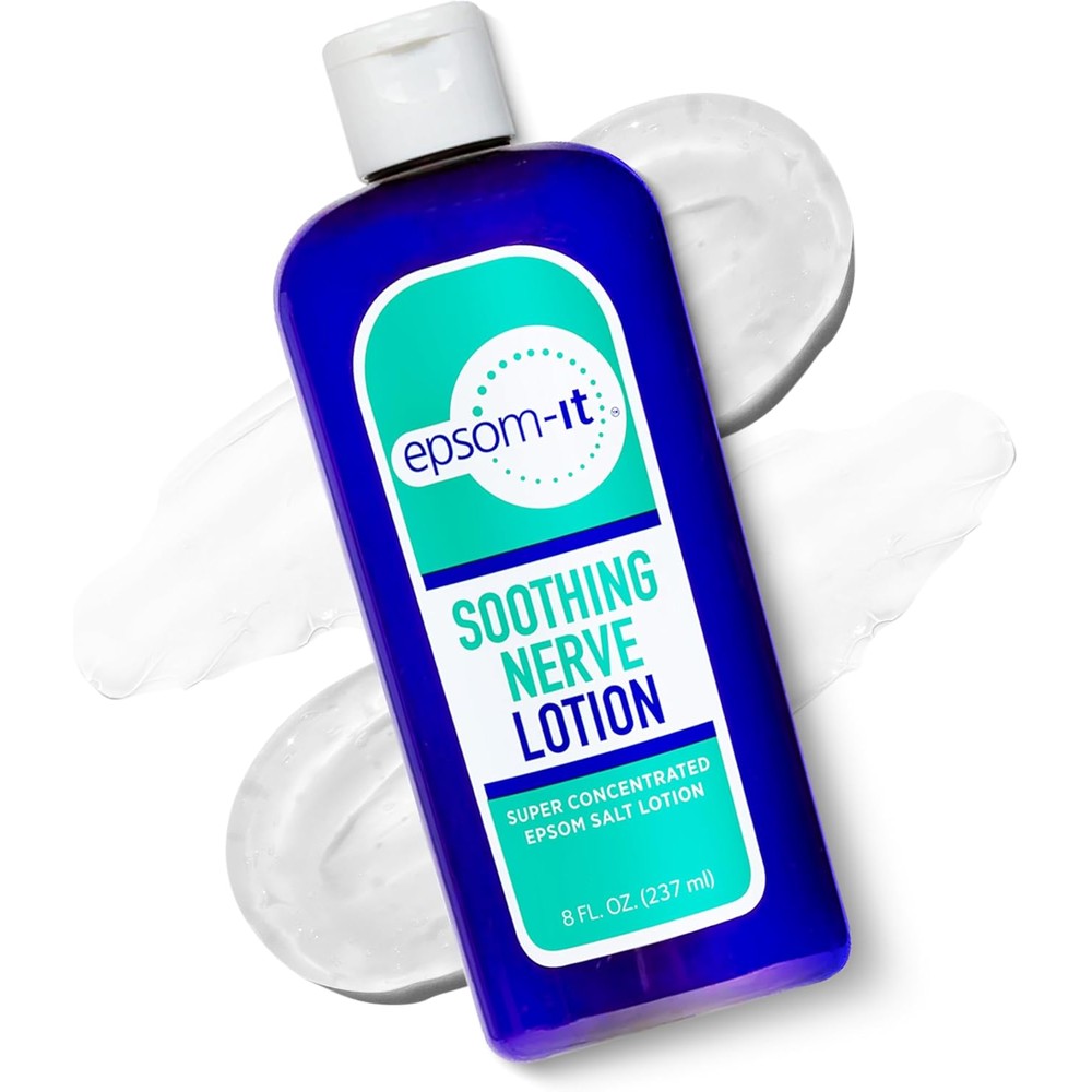 Epsom-It Soothing Nerve Lotion front view of eight ounce bottle for pain relief
