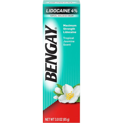 Bengay Lidocaine Pain Relief Cream front view showing three ounce packaging
