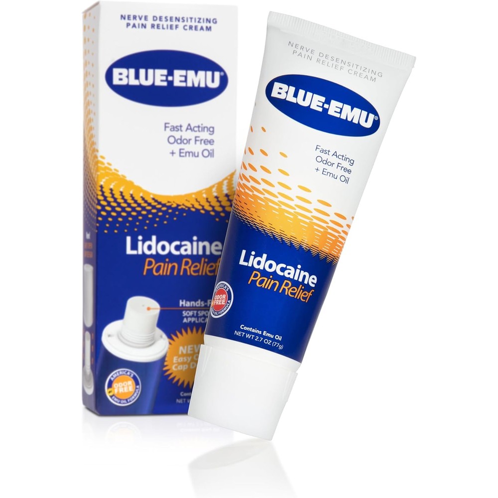 BLUE-EMU Lidocaine Pain Relief Cream 2.7 Ounce tube front view