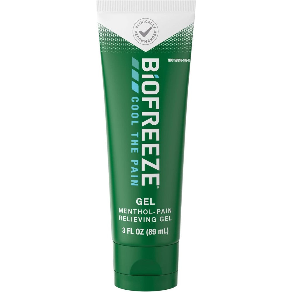 Biofreeze menthol pain relieving gel tube front view packaging